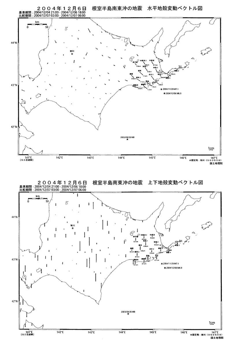 ２００４年１２月６日 根室半島南東沖の地震 地殻変動ベクトル図