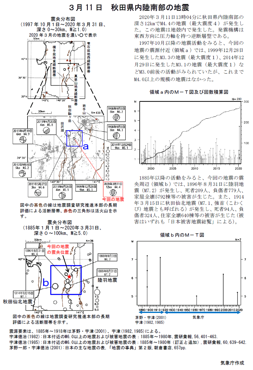 Earthquake in the Southern Inland, Akita Prefecture on March 11