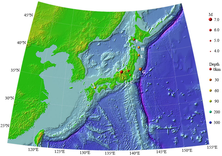 2014年の主な地震活動の図