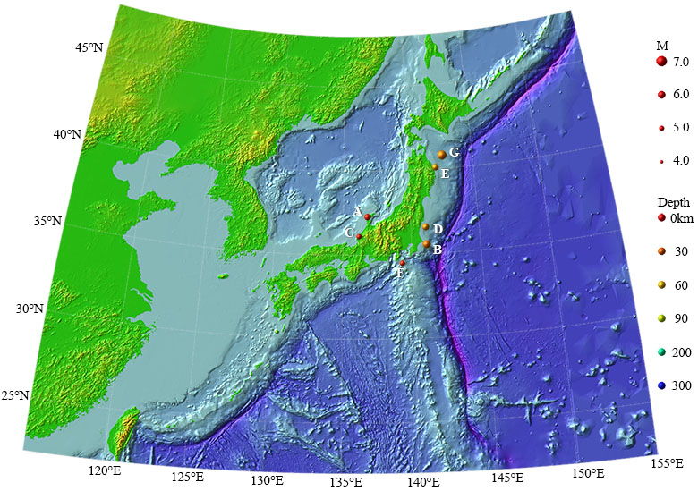 2020年の主な地震活動の図