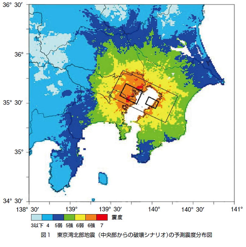 シナリオ地震動予測地図は 地震本部の 全国地震動予測地図 では 震源断層を特定した地震動予測地図 とも呼ばれ ある特定の地震 の破壊シナリオが生じた場合に各地点がどのように揺れるのかを計算し その分布を地図に示したものです 地震