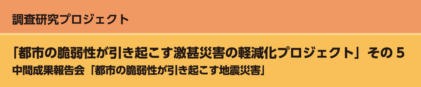 「都市の脆弱性が引き起こす激甚災害の軽減化プロジェクト」その5　中間成果報告会「都市の脆弱性が引き起こす地震災害」