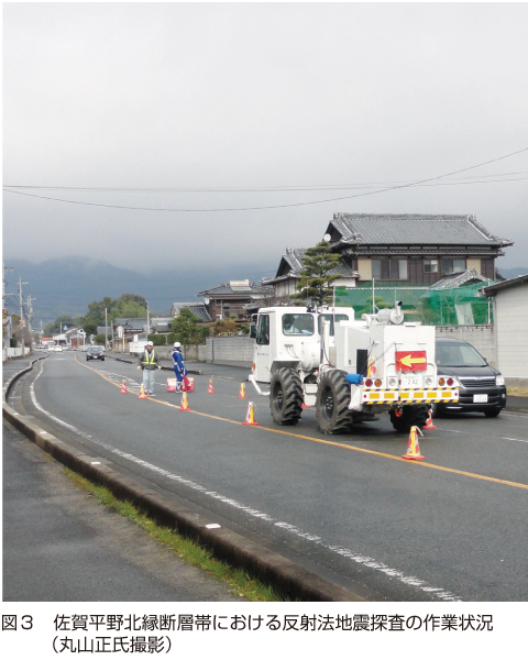 図３　佐賀平野北縁断層帯における反射法地震探査の作業状況（丸山正氏撮影）