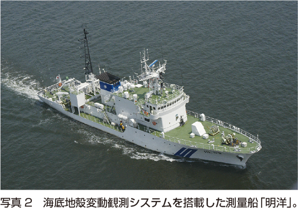 写真2 海底地殻変動観測システムを搭載した測量船「明洋」。