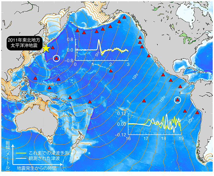 図1　2011年東北地方太平洋沖で発生した津波が太平洋を伝播する様子