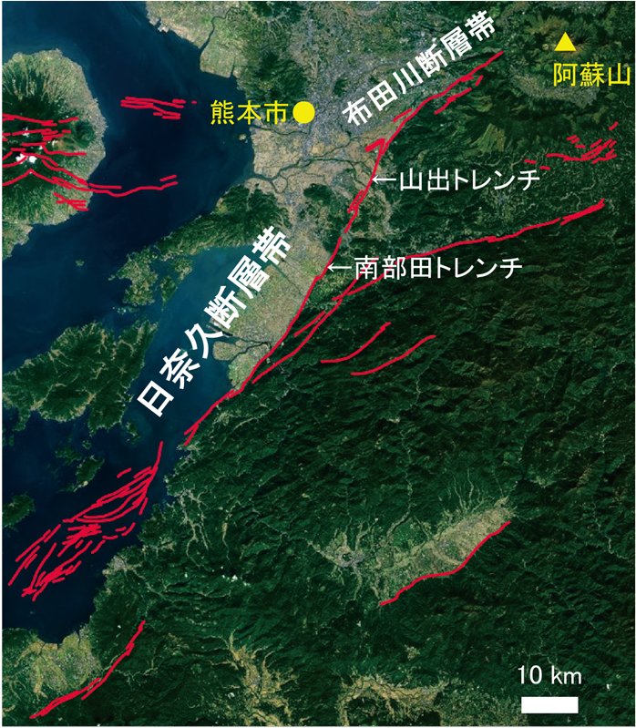 図１　日奈久断層帯の位置と周辺の地形