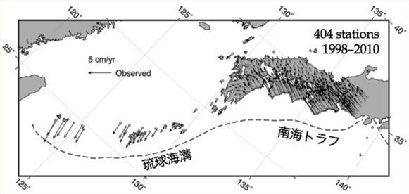 1998年から2010年の間の地殻変動