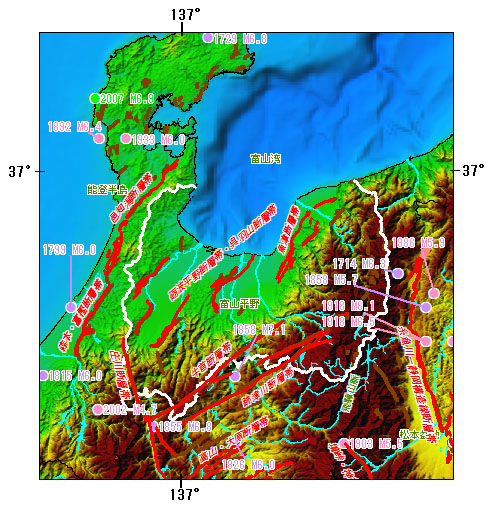 富山県とその周辺の主な被害地震