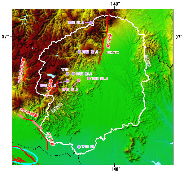 栃木県とその周辺の主な被害地震