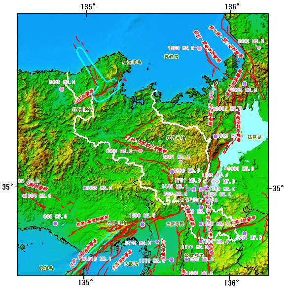 京都府とその周辺の主な被害地震